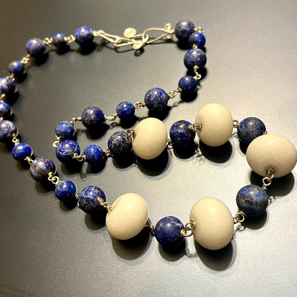๐HP๐Lapis Lazuli & White Glass Beads Sterling Jewelry Set - Picture 5 of 10